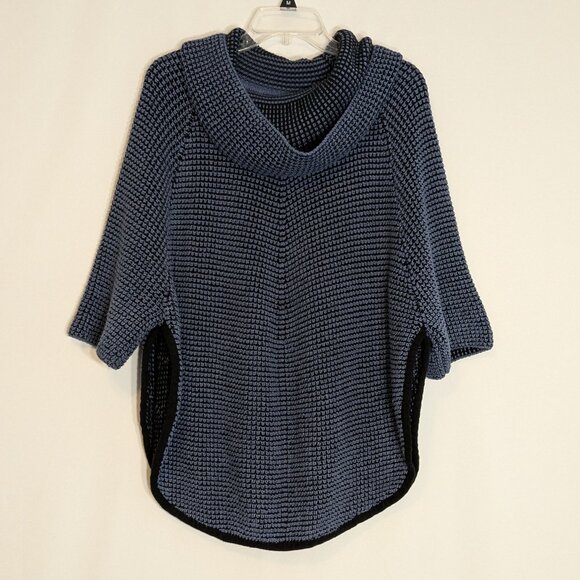 ANGEL APPAREL Black/Blue Cowl Neck Tweed Poncho Pullover Sweater; Size XS - Picture 1 of 6